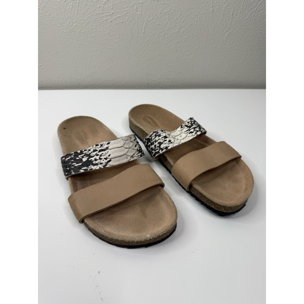 Loeffler Randall Brown Paz Two-Band Flat Slide Sandal Women's Size 6 Snake Print
